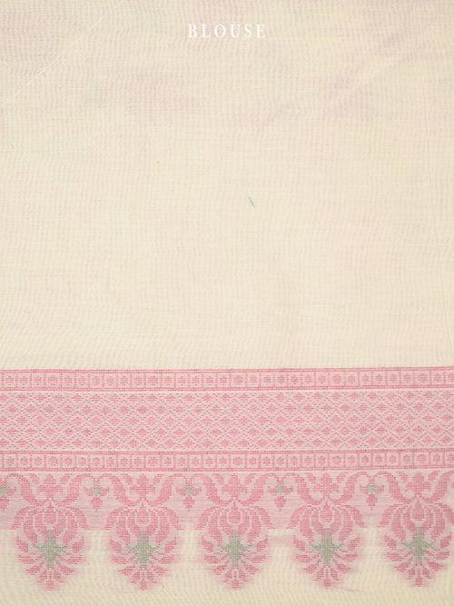 Cream Meenakari Jaal Cotton Silk Handloom Banarasi Saree