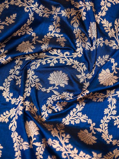 Midnight Blue Jaal Uppada Katan Silk Handloom Banarasi Saree