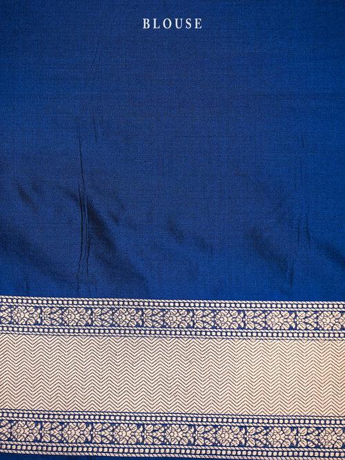 Midnight Blue Jaal Uppada Katan Silk Handloom Banarasi Saree