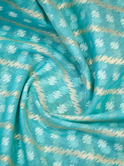 Aqua Blue Booti Cotton Silk Handloom Banarasi Suit