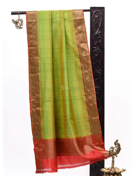 Parrot Green Tussar Silk Handloom Banarasi Dupatta