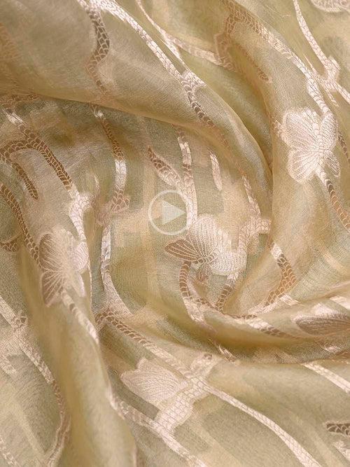 Pastel Yellow Tissue Jaal Handloom Banarasi Dupatta