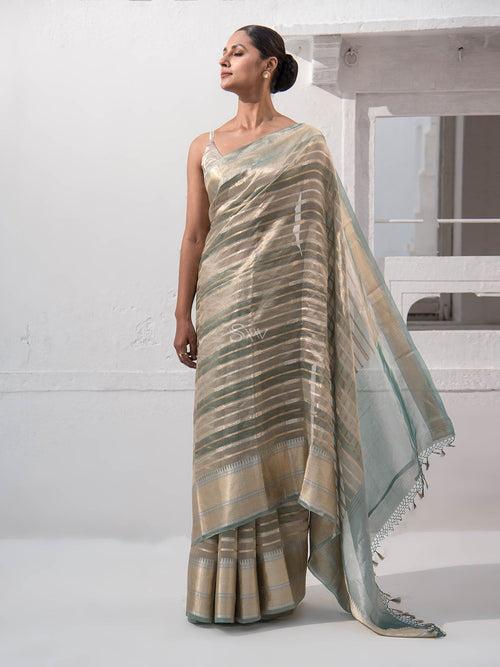 Teal Blue Tissue Rangkat  Handloom Banarasi Saree