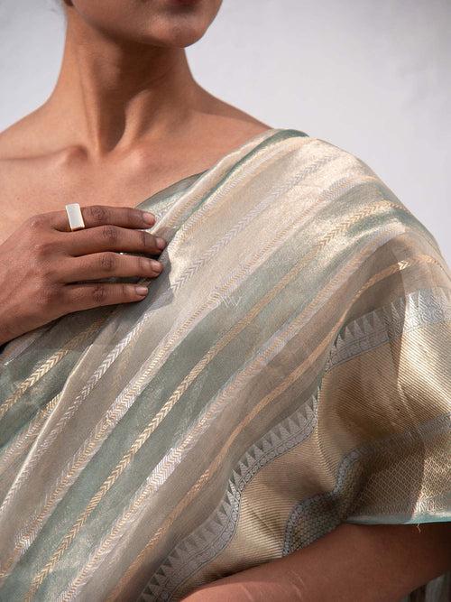 Teal Blue Tissue Rangkat  Handloom Banarasi Saree
