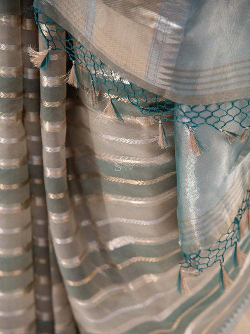 Teal Blue Tissue Rangkat  Handloom Banarasi Saree