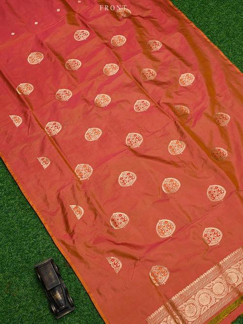 Pink Orange Katan Silk Handloom Banarasi Suit