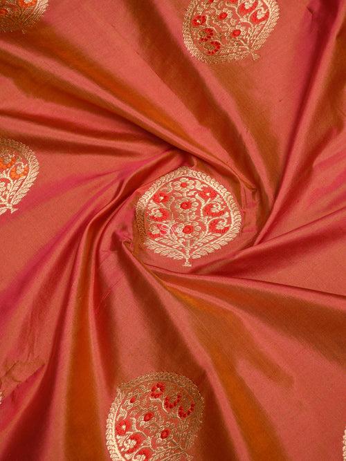 Pink Orange Katan Silk Handloom Banarasi Suit