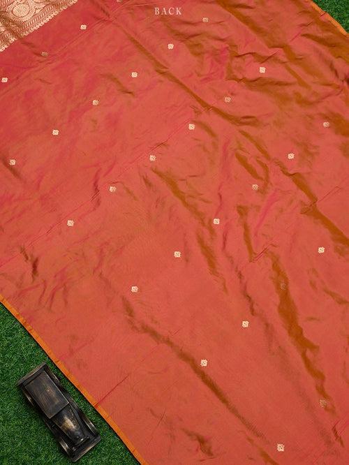 Pink Orange Katan Silk Handloom Banarasi Suit