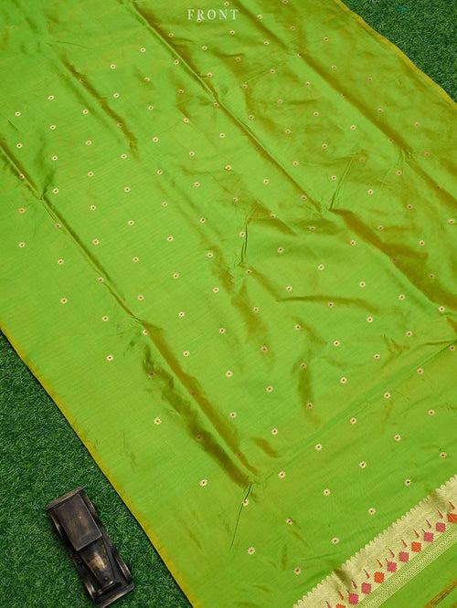 Parrot Green Katan Silk Handloom Banarasi Suit