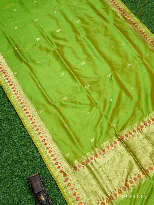 Parrot Green Katan Silk Handloom Banarasi Suit