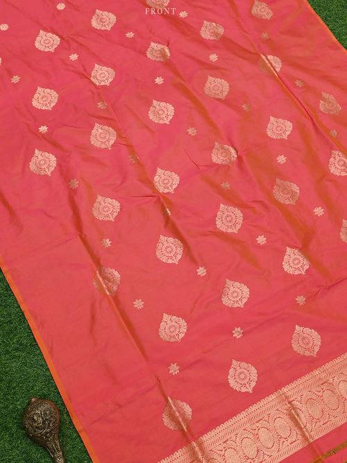 Orange Pink Katan Silk Handloom Banarasi Suit