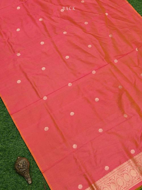Orange Pink Katan Silk Handloom Banarasi Suit