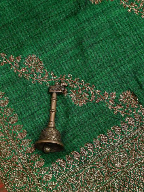 Dark Green Dupion Silk Handloom Banarasi Dupatta