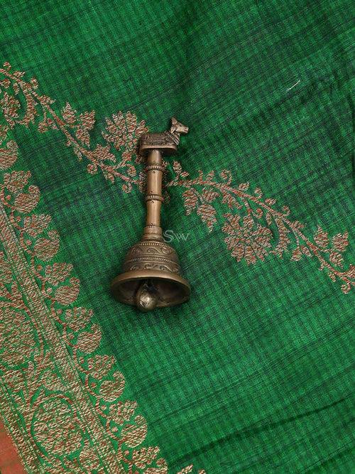 Dark Green Dupion Silk Handloom Banarasi Dupatta