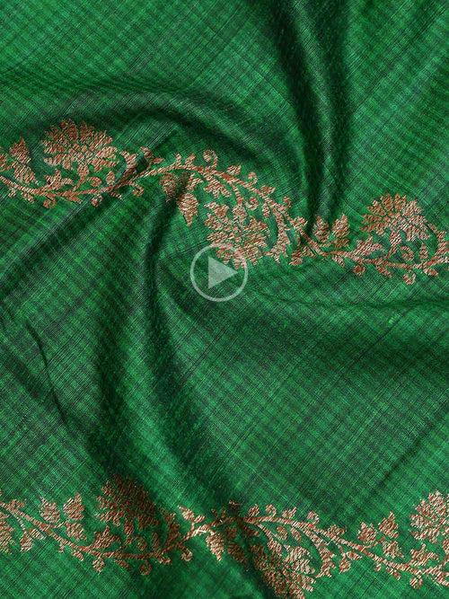 Dark Green Dupion Silk Handloom Banarasi Dupatta