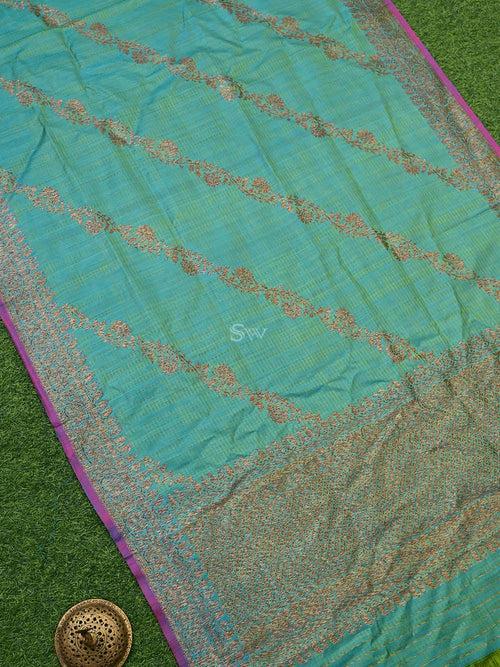 Blue Yellow Dupion Silk Handloom Banarasi Dupatta