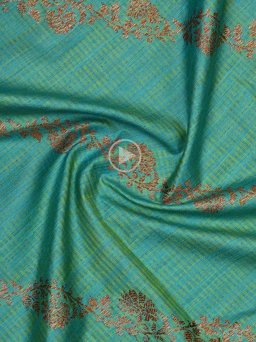 Blue Yellow Dupion Silk Handloom Banarasi Dupatta