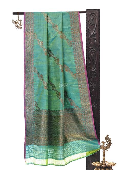 Blue Yellow Dupion Silk Handloom Banarasi Dupatta