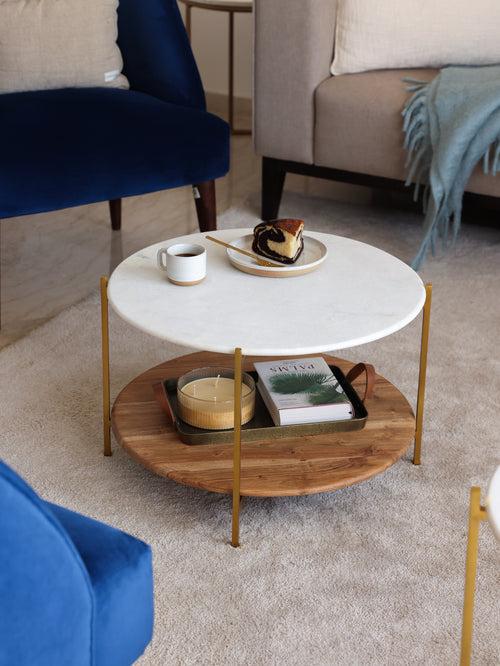 Florence Coffee Table, Marble & Wood Base