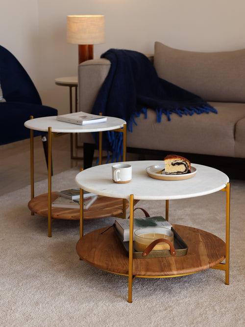Florence Coffee Table, Marble & Wood Base