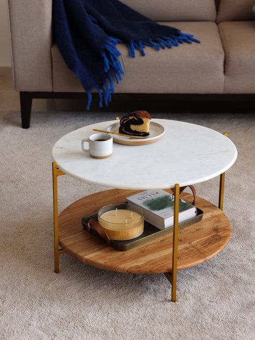 Florence Coffee Table, Marble & Wood Base