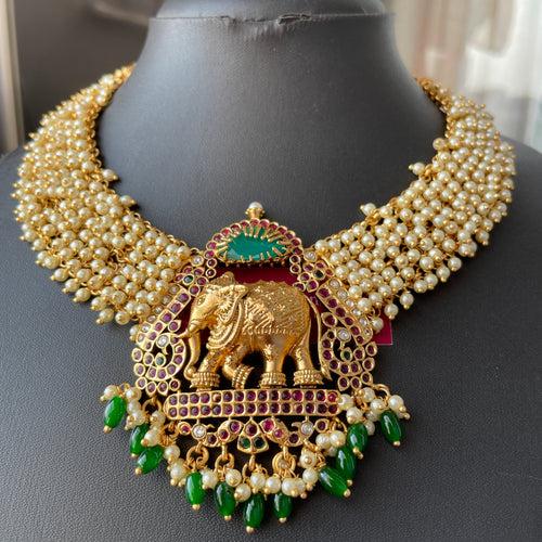 Premium Pearl Beads Haathi Grand Short Chain Set