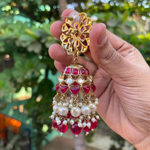 Premium Kundan Pink stones Grand light Weight Designer Jumkha