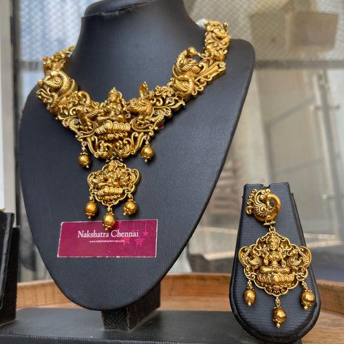 Premium Antique polish Lakshmi 3D Short Chain Set