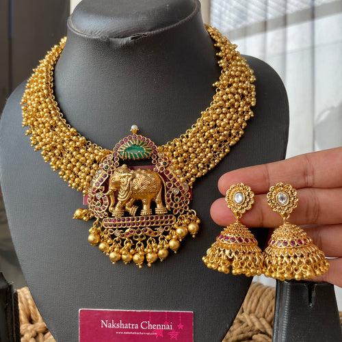 Premium Antique beads Haathi Grand Short Chain set