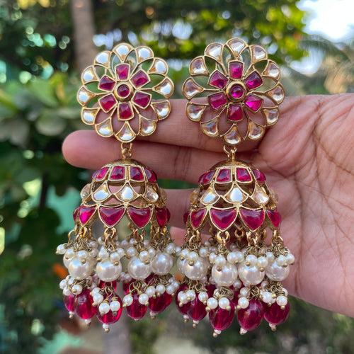 Premium Kundan Pink stones Grand light Weight Designer Jumkha