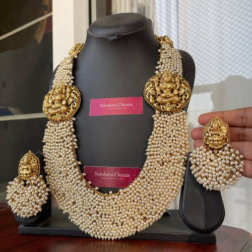 Premium Pearl Bunch Goddess Grand Haram Bridal Set