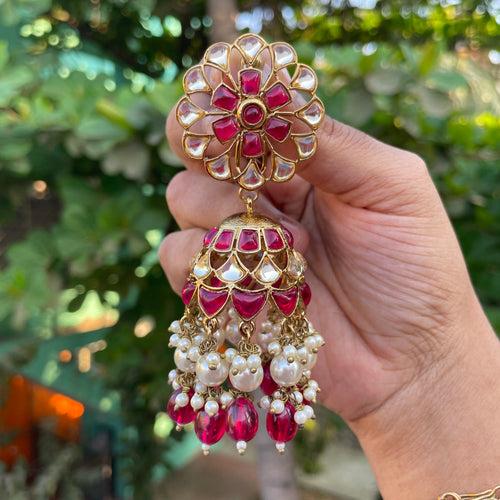 Premium Kundan Pink stones Grand light Weight Designer Jumkha