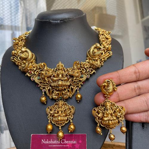 Premium Antique polish Lakshmi 3D Short Chain Set