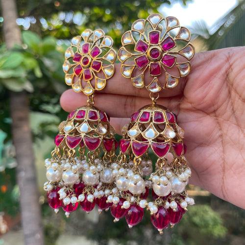 Premium Kundan Pink stones Grand light Weight Designer Jumkha