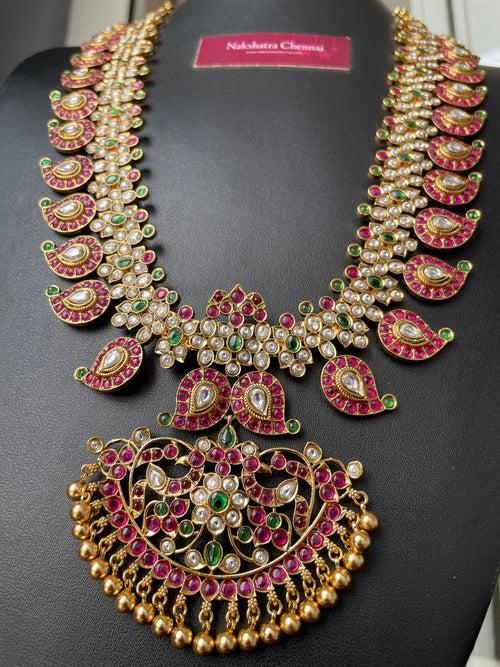 Premium Antique Real kemp Mango Grand Multicolored Bridal Haram Set