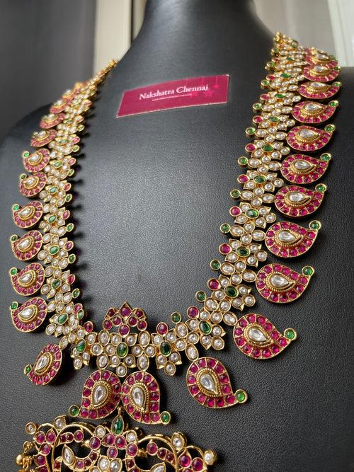 Premium Antique Real kemp Mango Grand Multicolored Bridal Haram Set