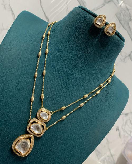 Premium Kundan Stone Two layer Chain set