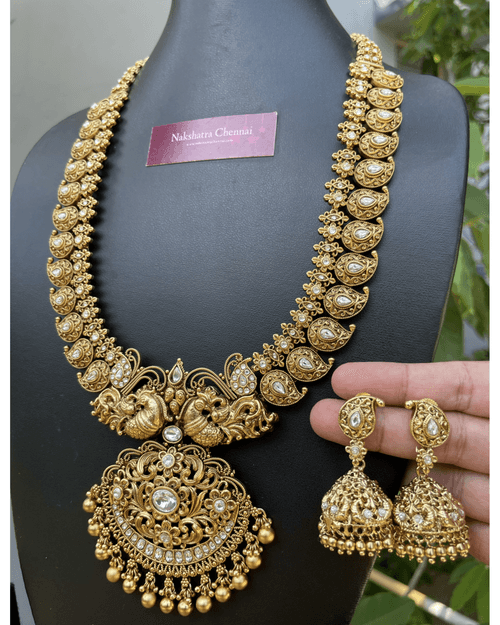 PRE-BOOK | Premium antique Non-Idol Dual Peacock Mango Grand Haram set