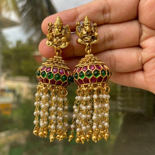 Premium Matte Ganesha Light weight Pearl drops Jumkha