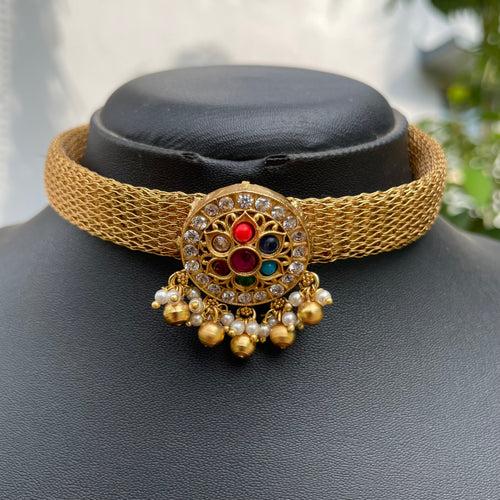 Premium Navratna High Neck Choker Set