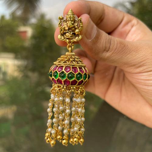 Premium Matte Ganesha Light weight Pearl drops Jumkha