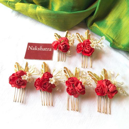 Red Rose with gold details hair accessories for Bridal Braid