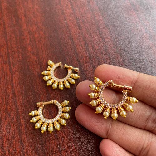 Antique Matte AD stones- Pearl Bridal Nose Nath