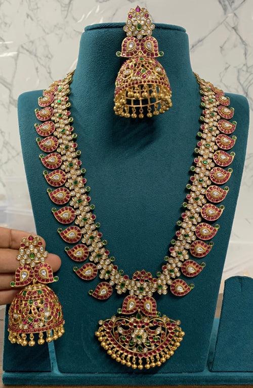 Premium Antique Real kemp Mango Grand Multicolored Bridal Haram Set