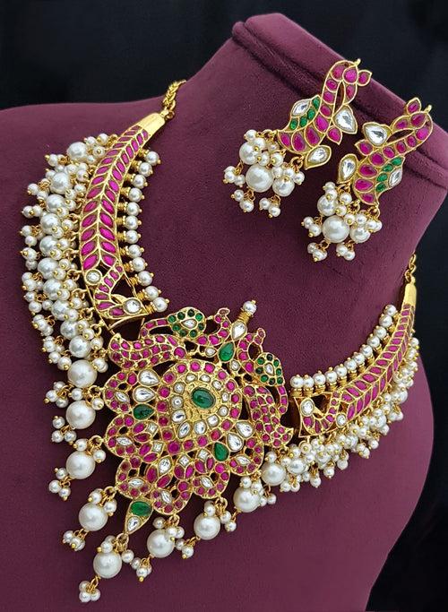 Kundan jadau Grand Mayil Bridal Choker Set