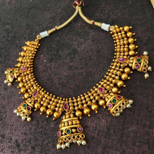 Temple matte half Jumkha short chain set