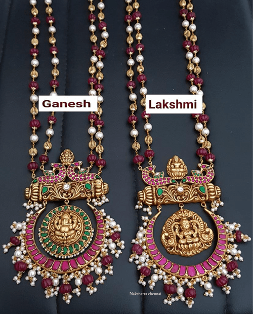 Kundan jadau Lakshmi Grand Haram Neckpiece with Maroon beads