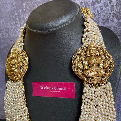 Premium Pearl Bunch Goddess Grand Haram Bridal Set