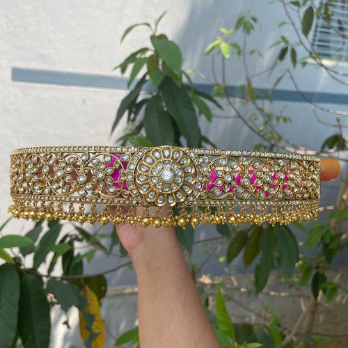 Premium Matte Kundan Stones Bridal Waist Belt