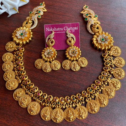 Premium matte Lakshmi coin grand Short Haram Set